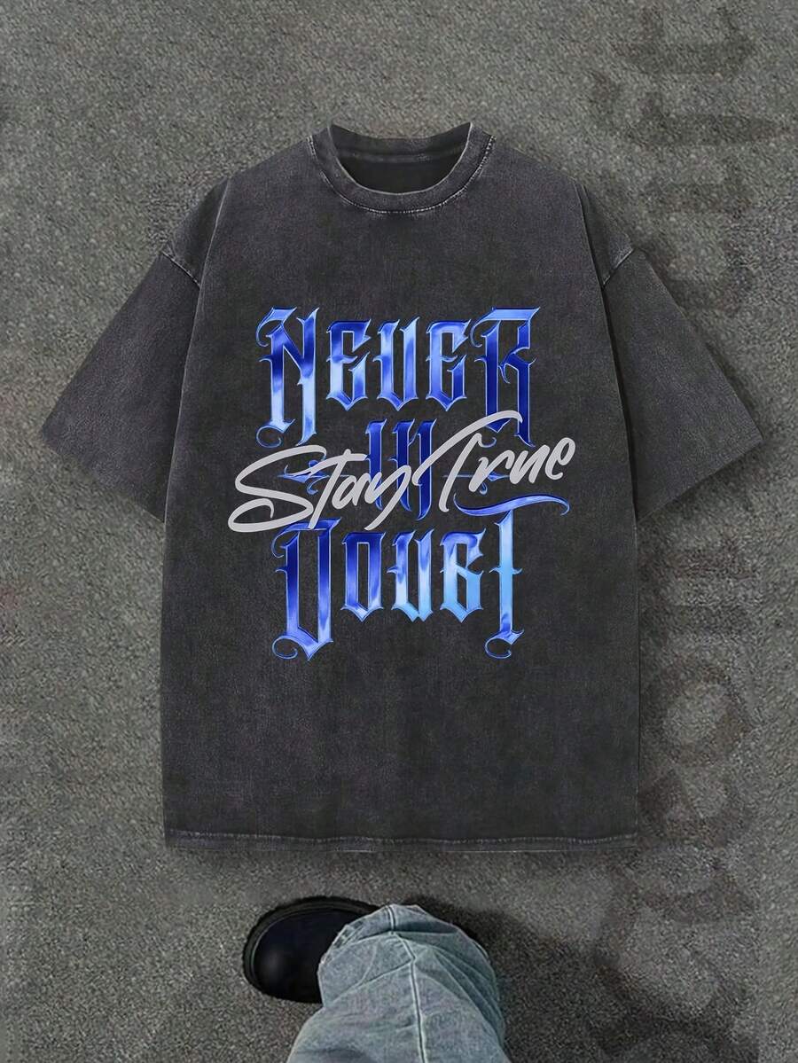 Camiseta casual vintage cómoda y lavada para mujer, camiseta de manga corta con cuello redondo,% algodón lavado y versátil para hombre, adecuada para uso diario y atuendos de, estilo unisex. - Negro - Ver 1