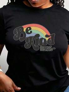 Suave, transpirable y ligera para comodidad durante todo el día. Camiseta con el eslogan "Rainbow Kindness", agradable al tacto y cómoda, de algodón puro, de manga corta para mujer, estilo vibrante, con estampado retro "Be Kind Rainbow", camiseta holgada de estilo casual, adecuada para salidas diarias, eventos LGBTQ+, ropa de caridad y muchas otras ocasiones.Ropa de mujer personalizada de estilo europeo y americano. Cuello redondo clásico con un corte relajado que favorece todas las formas del cuerpo y es fácil de combinar con jeans, shorts y leggings. - Negro - Ver 11