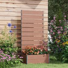 34 X 69.5cm Garden Planter Box, With Back Trellis, Brown - A - View 1