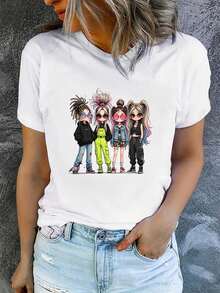 Camiseta holgada de verano para mujer, de manga corta y estampada, moderna y casual, lavable a máquina, ajuste cómodo, estampado plano 2D, camiseta básica de algodón con cuello redondo para mujer. - Blanco_02 - Ver 12