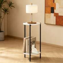 Besi 2-Tier Modern Tall Round Side End Table With Sturdy Metal Legs, Marble White - Đá cẩm thạch trắng - Xem 5
