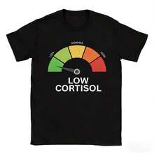 Camiseta unisex de verano para mujer, de corte holgado y manga corta, confeccionada en algodón puro, con un divertido estampado de manómetro y un dise?o que indica niveles bajos de cortisol. - Negro - Ver 2