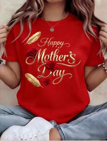 1 Piece Of Women's Rose Gold Foil Print T-Shirt For Mother's Day, Short Sleeve, Round Neck, Casual Style, Comfortable And Versatile For Everyday Wear In All Seasons, Loose Fit. | Durable High-Definition Print, The Perfect Thanksgiving Gift, Shipped Directly From The Local Warehouse, 180g 100% Cotton. - 黑色 - 查看 11