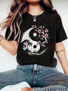 Camiseta de manga corta para mujer 100% algodón - Negro - Ver 1