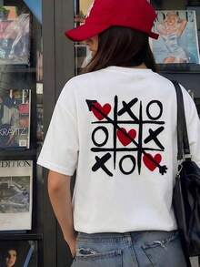 Camiseta de manga corta con cuello redondo y estampado para mujer, corte holgado informal, tela súper suave y cómoda, estilo de moda urbana, camiseta gráfica clásica que combina con todo, top básico diario ligero y transpirable, perfecta para uso diario, vacaciones informales, ir al trabajo, salidas al aire libre, reuniones de fin de semana, compras y actividades de ocio, camiseta casual de gran tamaño y a la moda para damas. TSOY - Blanco - Ver 8