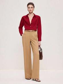 2026 Nueva Camisa Básica Versátil y Elegante para Mujer con Botones Delanteros y Cuello Mao en Color Azul Claro, Adecuada para Ir al Trabajo, Uso Diario, Estilo Retro de los 90, Navidad, Año Nuevo, Fiesta de San Valentín, Playa, Graduación, Moda, - Rojo - Ver 2