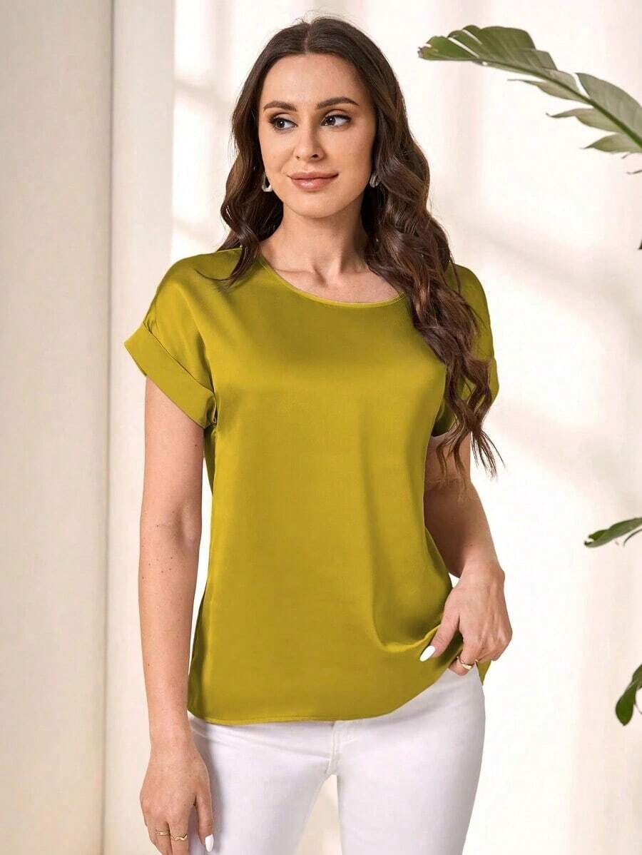 Camisa de mujer con mangas de murciélago estampado de leopardo, camisas de verano para maestras, blusas de mujer estampado de leopardo, blusas de manga corta - Amarillo - Ver 1