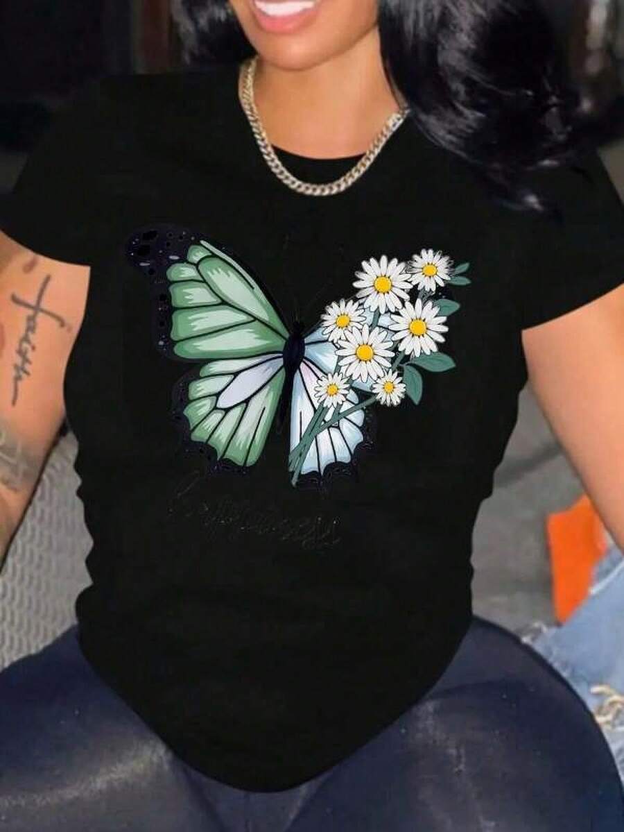 1 Estampado de Insectos Letras Mariposa Casual Fiesta Dulce Sexy Elegante Ninguno Casa Noche de fiesta Vacaciones Deportivo Boda Oficina viaje Despedida de soltera Calle Sesión de fotos verano Mariposa 100% algodón, estilo Y2K Bababask - Negro - Ver 1