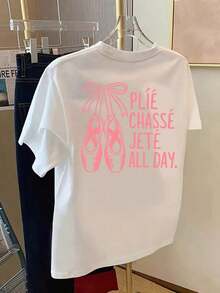 1 Men's And Women's Casual Fashion Short Sleeve T-Shirt - Ballet Shoe Print, Ballet Terminology - Spring/Summer Printed T-Shirt For Women, Casual Fashion Item. Versatile, Easy To Match, Suitable For Daily Wear, Urban Style, Vacation Wear, Weekend Wear. - 白色 - 查看 3