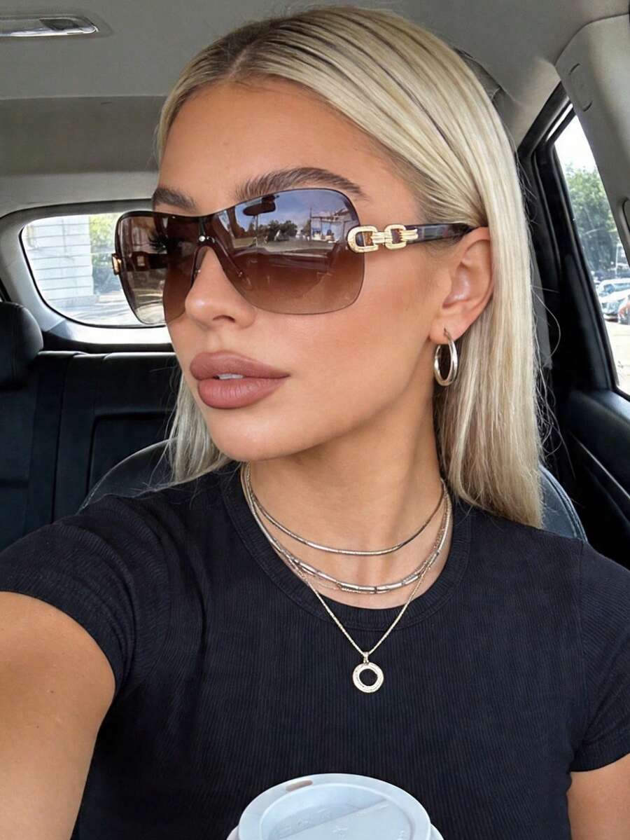 1 pieza Gafas sin marco de moda, gafas casuales multifuncionales para mujer adecuadas para uso diario, fotografía callejera, vacaciones, viajes, playa de verano, exteriores, accesorios de viaje y playa - Estampado de leopardo - Ver 1