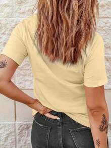 1 Piece Of  Women's Casual T-Shirt With Simple Letter Print - Round Neck, Short Sleeves, Suitable For Summer And Spring, Women's Clothing. A Very Distinctive Printed T-Shirt / Unisex Style / Suitable For Both Men And Women / Wrinkle-Resistant / Breathable - 黑色 - 查看 9