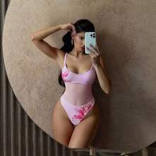 Nuevo traje de baño de una pieza, sexy, sin espalda, de malla multicolor. - Estampado floral rosa - Ver 9