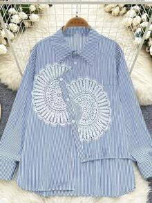 Camisa a rayas casual y versátil para uso diario de mujer - Azul - Ver 6