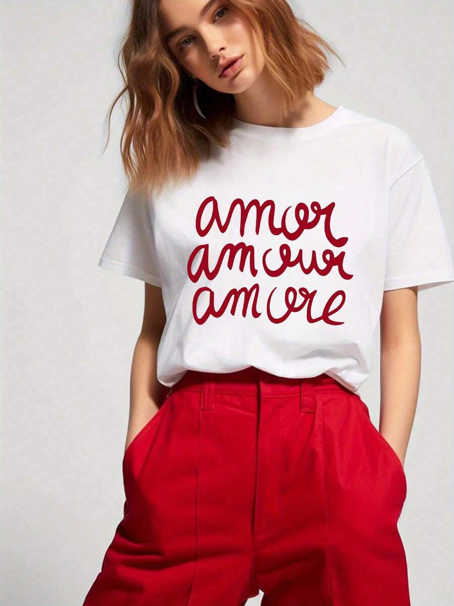 Camiseta de mujer 2026, cuello redondo, manga corta, estampada, corte holgado, estilo deportivo y casual, perfecta para verano, envío nacional. - Blanco - Ver 1