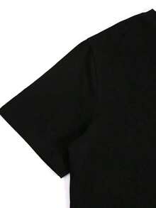 1 camiseta de manga corta con cuello redondo |       Patrones geométricos modernos y únicos, adecuados para primavera, otoño y verano, ideales para viajes informales y uso en casa, perfectos para conjuntos de vacaciones y regalos. - Negro - Ver 3