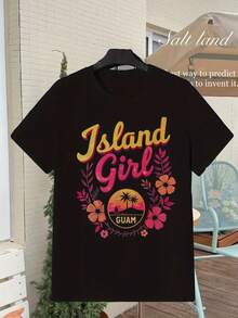 Camiseta unisex, GuamIslandGirlGraphicPrintWomenT-shirtBlackCrewNeckShortSleeveTopTropicalHibiscusFlowerPalmTreeDesignSummerUrban clothingClothing setVacationTravelCasualClothingBirthdayGiftRetroStyleSloganTeeShirt, ropa de mujerblusasparadamacasualescamisas de mujerblusasblusasparadamacaseshirts,DailycasualSet, RegularFit, DailyMatching, GraphicPrint, SportscasualDailycasualSet, RegularFit, DailyMatching, GraphicPrint, Sportscasual - Negro - Ver 1