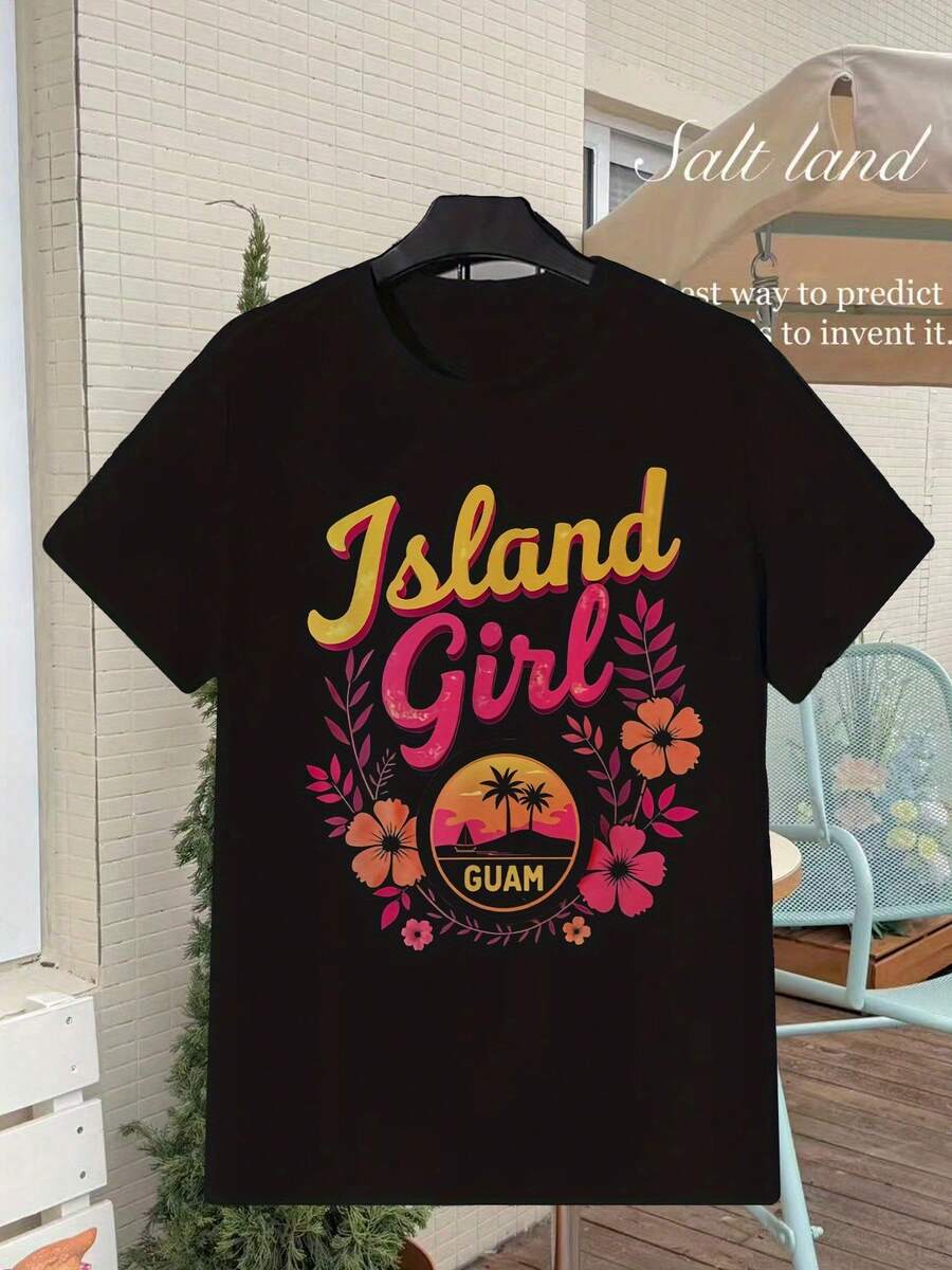 Camiseta unisex, GuamIslandGirlGraphicPrintWomenT-shirtBlackCrewNeckShortSleeveTopTropicalHibiscusFlowerPalmTreeDesignSummerUrban clothingClothing setVacationTravelCasualClothingBirthdayGiftRetroStyleSloganTeeShirt, ropa de mujerblusasparadamacasualescamisas de mujerblusasblusasparadamacaseshirts,DailycasualSet, RegularFit, DailyMatching, GraphicPrint, SportscasualDailycasualSet, RegularFit, DailyMatching, GraphicPrint, Sportscasual - Negro - Ver 1