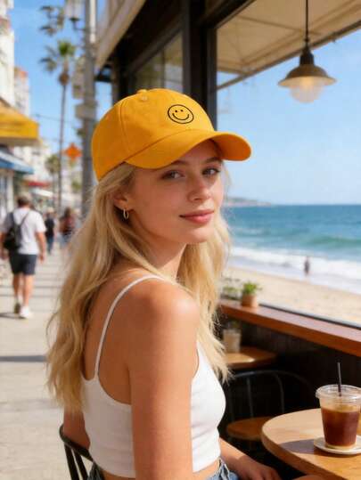 Embroidered Smile Face Baseball Cap For Women Men Adjustable Low Profile Unstructured Dad Hat Cute Y2k Travel Golf Sports Sun Hats Accessories