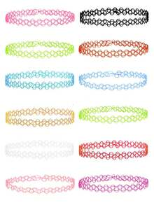 12pcs Women Braided Fishing Line Tattoo Vintage Choker Necklace Set - Multicolor - View 26