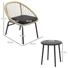 3-Piece Rattan Garden Furniture Set, Balcony Furniture Set With Coffee Table And 2 Chairs, Seating Set With Cushions, Weather-Resistant, Polyester, Yellow - 黃色 - 查看 3
