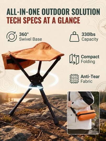 Ghế tam giác xoay 360° trọng lượng nhẹ, ghế cắm trại gấp gọn kèm túi đựng, ghế ngồi di động nhỏ gọn, ghế ba chân bằng vải Oxford 600D thích hợp cho cắm trại, câu cá, dã ngoại, tiệc tùng, hoạt động ngoài trời, du lịch.