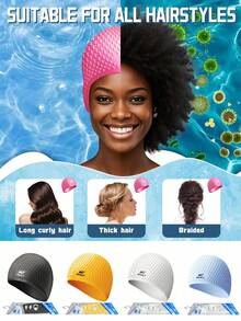 Unisex Waterproof Swimming Cap - High Elasticity, Ear Protection, Long Hair Coverage - Large Size Elastic Silicone Diving Cap, Silicone Swim Cap, High Elasticity, Thickened Design Suitable For Long And Short Hair, Keeps Hair Dry, Easy To Wear And Take Off, Suitable For Outdoor Water Sports, Durable Swimming Accessory - Perfect Choice For Valentine's Day And Carnival - Multicolor - View 1