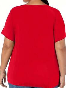 Camiseta Casual Estampada para Mujer de Talla, Estilo Vintage, Agradable al Tacto, Unisex, de Algodón, Manga Corta, Cuello Redondo - Rojo - Ver 2