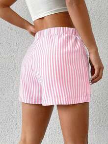 Shorts tejidos de mujer con rayas azules - Rosa - Ver 3