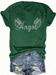 Talla Grande - Talla Grande - Camiseta Casual de Talla Grande con Mangas Cortas y Estampado de Letras, Adecuada para Verano y Primavera, Ropa de Talla Grande para Mujer - Verde - Ver 6