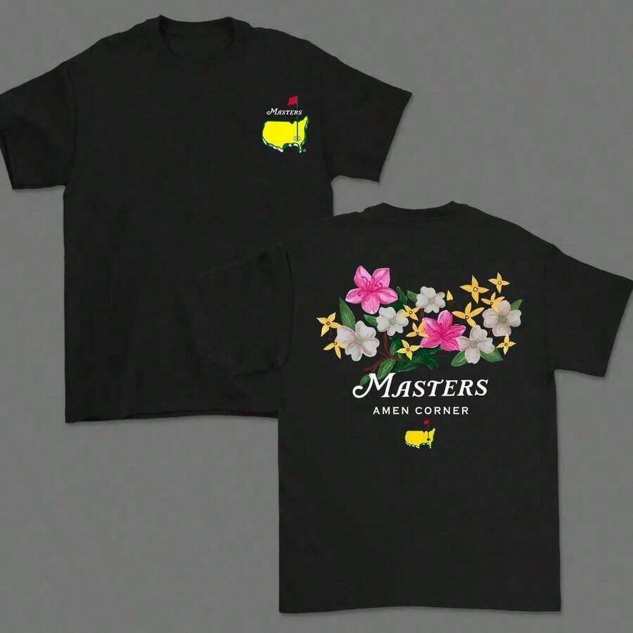 Masters Amen Corner Golf Shirt, Soft Vintage Cotton T-Shirt, Breathable Classic Collar, Men's Casual Wear, Summer Sports Gift, Suitable For Women, Breathable And Comfortable. - 黑色 - 查看 1