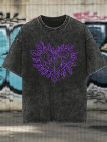 Camiseta casual vintage cómoda y lavada para mujer, camiseta de manga corta con cuello redondo,% algodón lavado y versátil para hombre, adecuada para uso diario y atuendos de, estilo unisex. - Negro - Ver 2