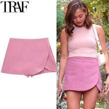 HXAO Falda corta para mujer, falda negra Beige de verano, pantalones para mujer, falda de cintura alta para oficina para mujer, falda asimétrica rosa y marrón - Rosa - Ver 2