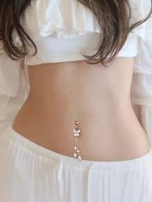 1pc Fashionable Luxury Elegant Retro High-End Exquisite Multi-Purpose Resort Style Shiny Butterfly Minimalist Navel Ring Jewelry - Gold 4 - View 2