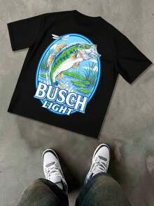 Men's T-Shirt Beer Light Fish Scene Logo Y2K Style | 100% Cotton | Soft Comfortable | Perfect For Daily Wear |  Gift | Unisex - 黑色 - 查看 2