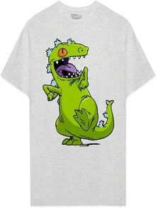 FAN ARMY Playera para Hombre Original Rugrats Modelo con Cuello Redondo 100% Algodón Color Gris Dise?o Reptar Talla - Blanco - Ver 1