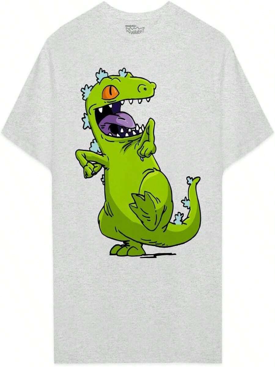 FAN ARMY Playera para Hombre Original Rugrats Modelo con Cuello Redondo 100% Algodón Color Gris Dise?o Reptar Talla - Blanco - Ver 1