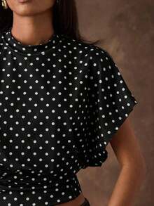 Camiseta de manga de murciélago con cuello redondo a rayas azul marino y blanco, de estilo minimalista retro y elegante, versátil para uso casual, adecuada para fiestas, playa, vacaciones y uso de verano - Negro - Ver 3