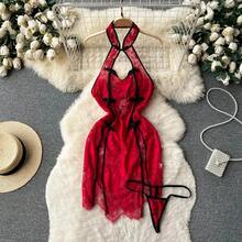 Vestido ajustado de Navidad para mujer, Vestido corto con lentejuelas y tirantes rojos, vestido de noche Sexy ajustado para fiesta y Club, minivestido erótico de conejito para Cosplay - QD231-Rojo - Ver 5