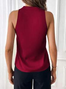Blusas de mujer para el trabajo, de un solo color, de escote en V y sin mangas. - Burdeos - Ver 2