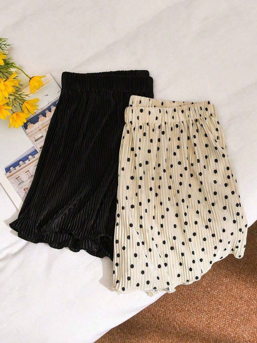 Shorts plisados de talla grande de verano con estampado de leopardo y unicolor - Multicolor 5 - Ver 1