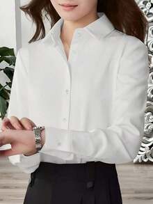 Camisa de mujer casual de manga larga a rayas con un solo abotonado - Blanco 2 - Ver 9