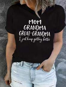 Camiseta Divertida para Mujer con Frase de Abuela - Fuente negra llamativa, con la impresión "Mamá, Abuela, Mona, me estoy mejorando cada vez más" - Camiseta blanca casual para uso diario - Regalo recomendado para el Día de la Madre o cumpleaños - Corte regular, cuello redondo, ropa con humor, diseño divertido, material duradero, camiseta estampada, expresa gratitud a la abuela. - Negro - Ver 6