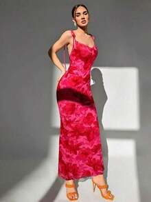 Vestido de verano elegante con estampado floral y espalda descubierta para mujer - Rosa Fucsia - Ver 5