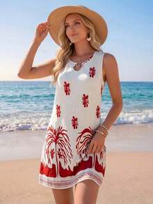 Vestido de verano casual con estampado tropical para vacaciones de mujer - Multicolor 7 - Ver 4