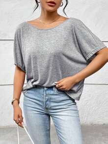 Camiseta gris de verano casual para mujer con escote trasero y nudo trenzado - Gris - Ver 2