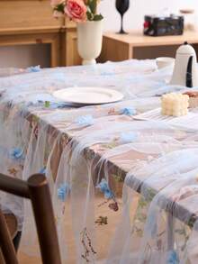1 chiếc khăn trải bàn ren jacquard thêu hoa màu xanh dương, chất liệu hơi trong suốt, phong cách đồng quê Mỹ cổ điển, thích hợp cho các dịp lễ, họp mặt, đám cưới, sinh nhật, trang trí nhà cửa, mọi mùa. - Màu xanh lam - Xem 8
