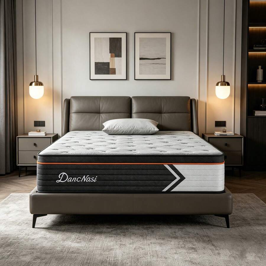Matelas 90x200 - 28 cm, Mousse à Mémoire de Forme à Ressorts Ensachés Mixte Bleu Latex, 7 Zones de Confort, Durable, Couchage Indépendant - Blanc - Voir 1