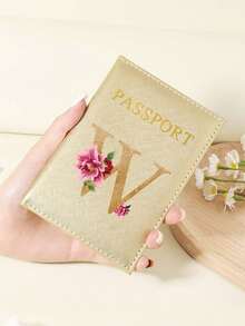 Floral Letter Print Passport Holder Wallet & Card Holder, Slim Travel Purse For Couple, Fits Cards & IDs, Lightweight Portable - Burgundy - View 165