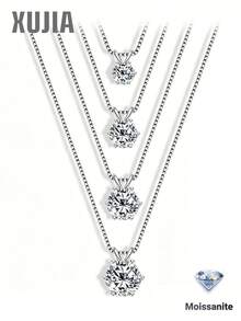 XUJIA 1 chiếc dây chuyền mặt đá Moissanite tròn cắt giác bằng bạc Sterling 925 dành cho nữ, 0.5ct/1ct/2ct/3ct/4ct/5ct, thiết kế sáu chấu cổ điển, thích hợp cho kỷ niệm, tiệc tùng, sinh nhật và các dịp khác. - PMO-176 - Xem 2