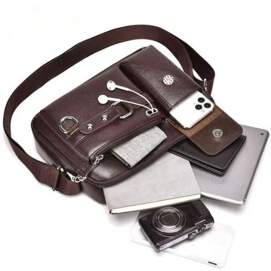 Men's PU Leather Crossbody Bag - Large Capacity Durable Bag Suitable For Work And Travel | Shoulder Bag | Multi-Compartment Laptop And Document Briefcase - Multicolor - View 1
